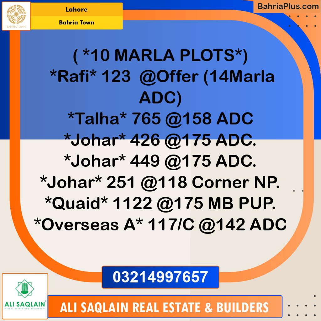 10 Marla Residential Plot for Sale in Bahria Town, Lahore - (BP-200210)