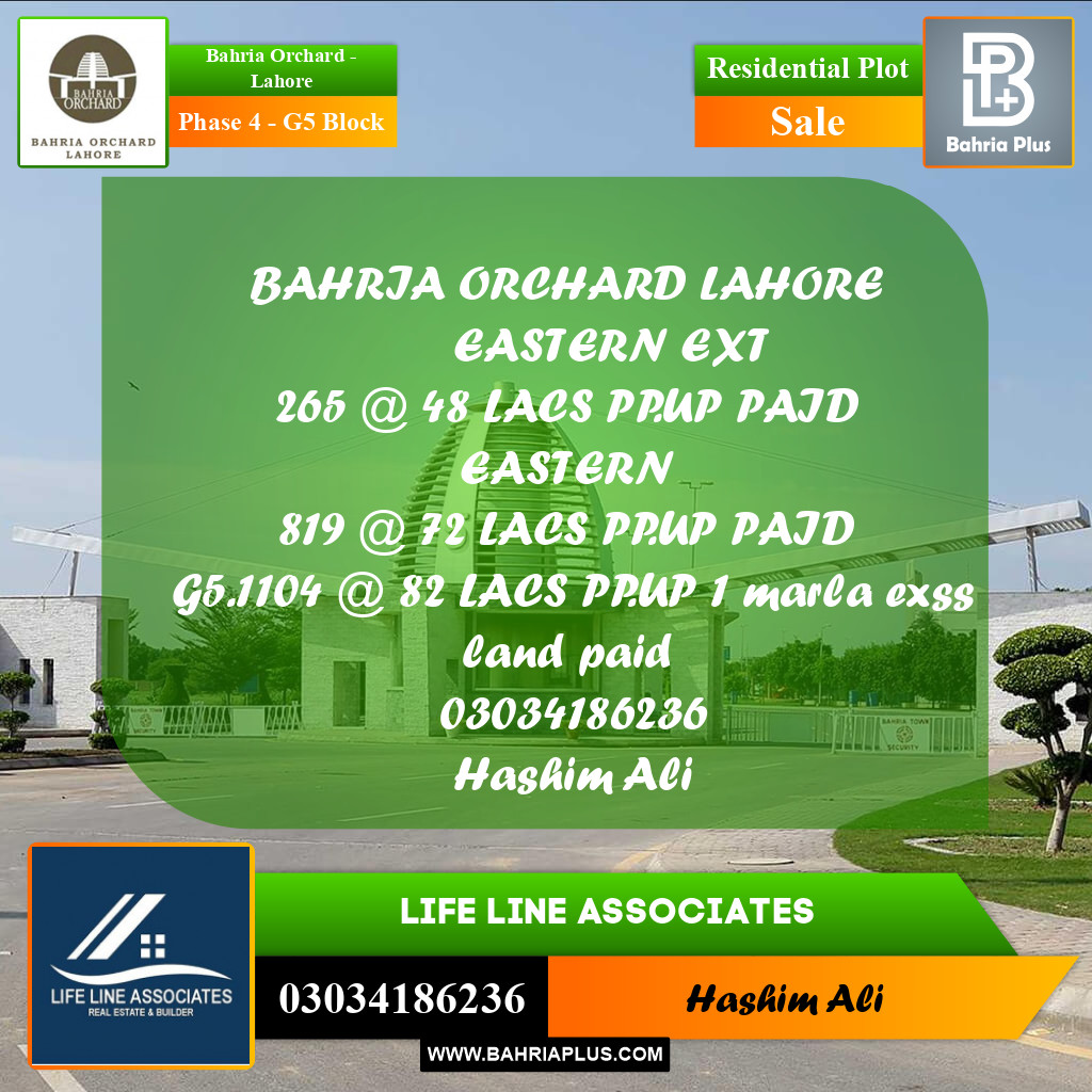 10 Marla Residential Plot for Sale in Phase 4 - G5 Block -  Bahria Orchard, Lahore - (BP-200268)