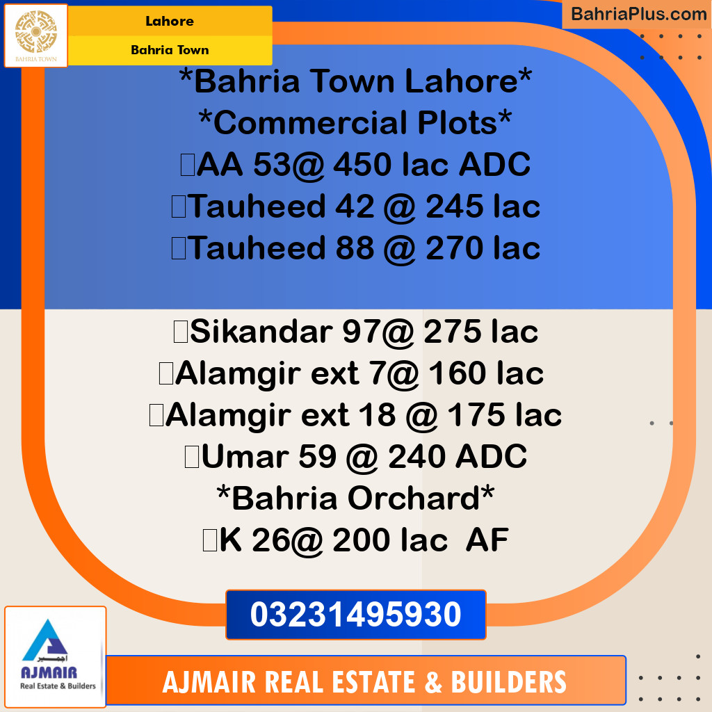 Commercial Plot for Sale in Bahria Town, Lahore - (BP-200286)