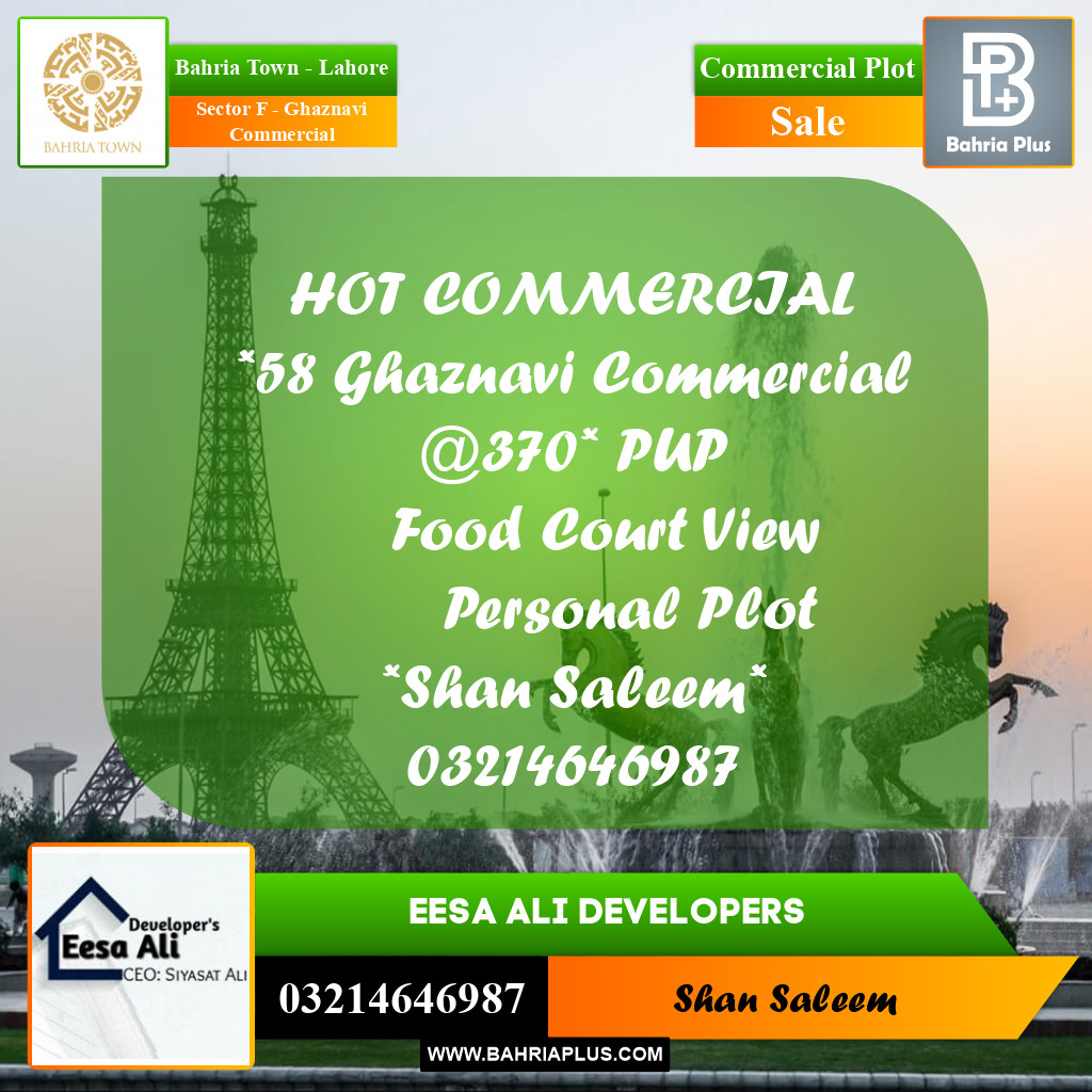 Commercial Plot for Sale in Sector F - Ghaznavi Commercial -  Bahria Town, Lahore - (BP-200290)