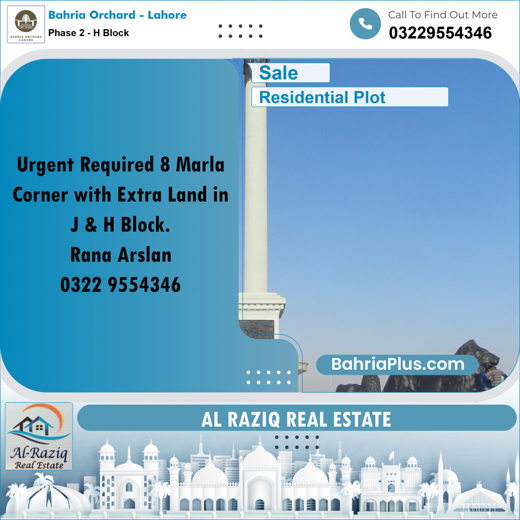8 Marla Residential Plot for Sale in Phase 2 - H Block - Bahria Orchard, Lahore - (BP-200293)
