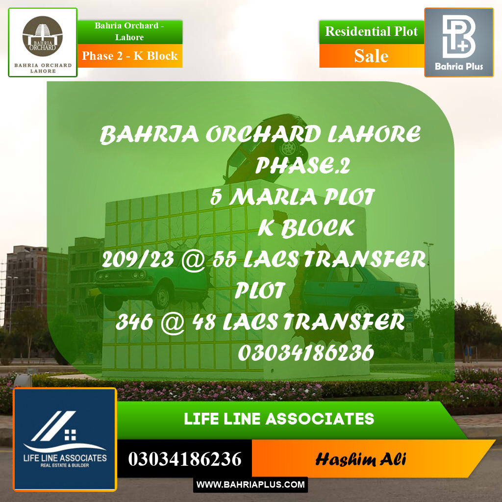 5 Marla Residential Plot for Sale in Phase 2 - K Block -  Bahria Orchard, Lahore - (BP-200321)