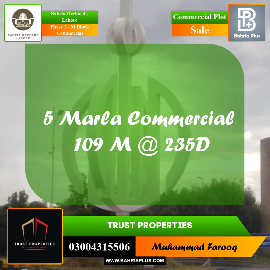 5 Marla Commercial Plot for Sale in Phase 2 - M Block Commercial -  Bahria Orchard, Lahore - (BP-200355)
