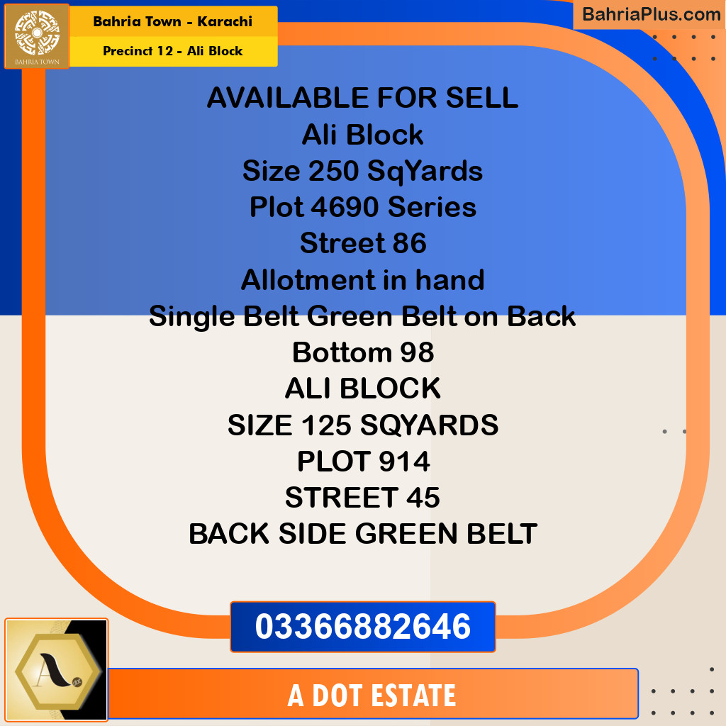 250 Sq. Yards Residential Plot for Sale in Precinct 12 - Ali Block -  Bahria Town, Karachi - (BP-200376)