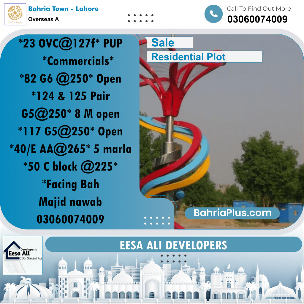 Residential Plot for Sale in Overseas A -  Bahria Town, Lahore - (BP-200468)