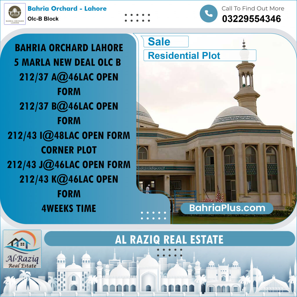 5 Marla Residential Plot for Sale in OLC-B Block -  Bahria Orchard, Lahore - (BP-200493)