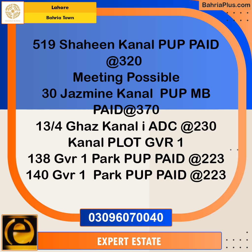 1 Kanal Residential Plot for Sale in Bahria Town, Lahore - (BP-200509)