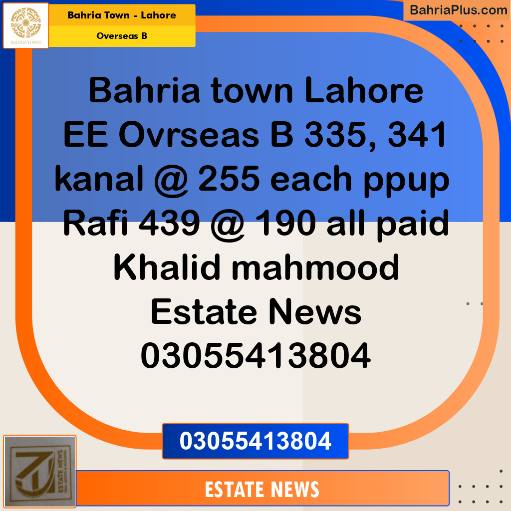 Residential Plot for Sale in Overseas B -  Bahria Town, Lahore - (BP-200548)