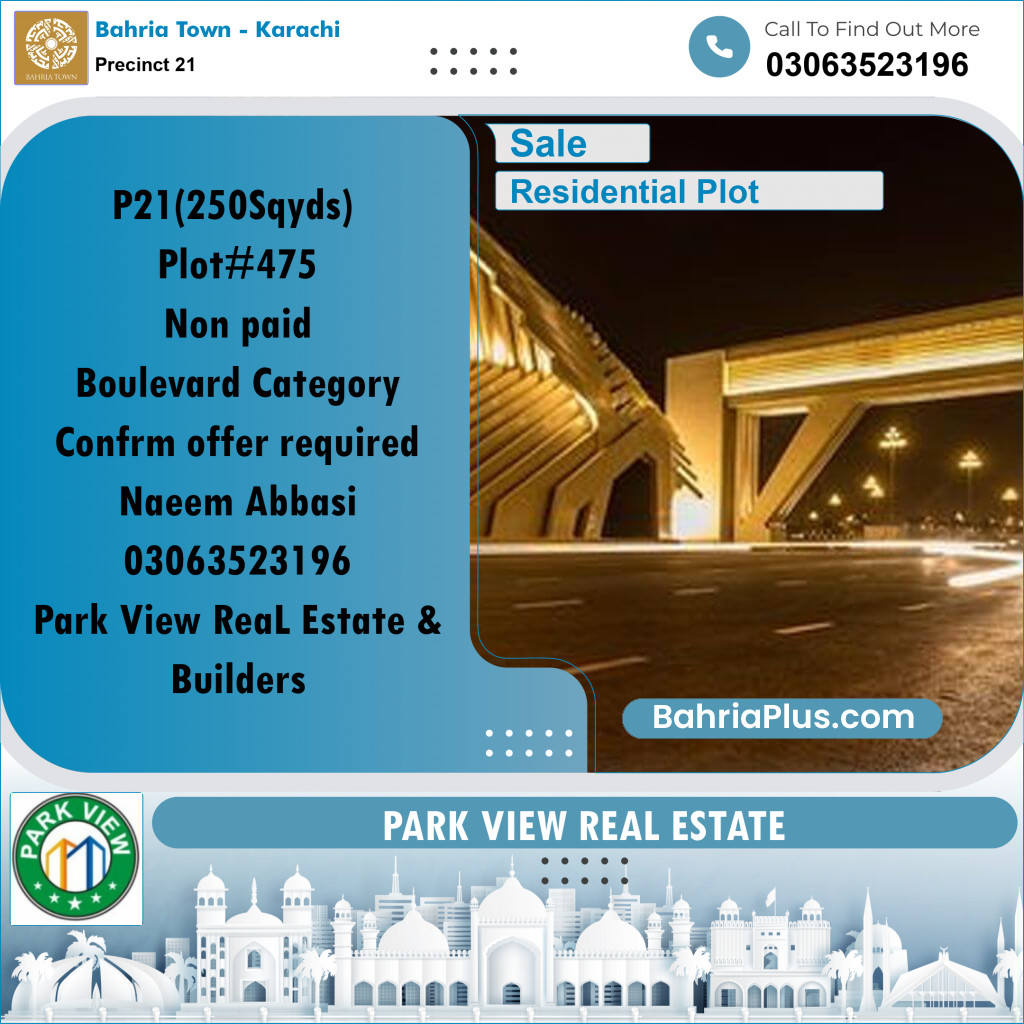 250 Sq. Yards Residential Plot for Sale in Precinct 21 -  Bahria Town, Karachi - (BP-200585)