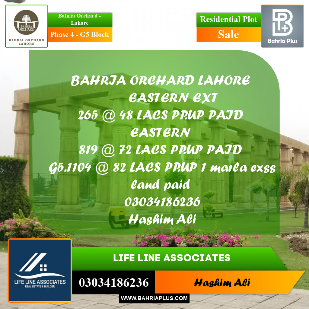 10 Marla Residential Plot for Sale in Phase 4 - G5 Block -  Bahria Orchard, Lahore - (BP-200632)