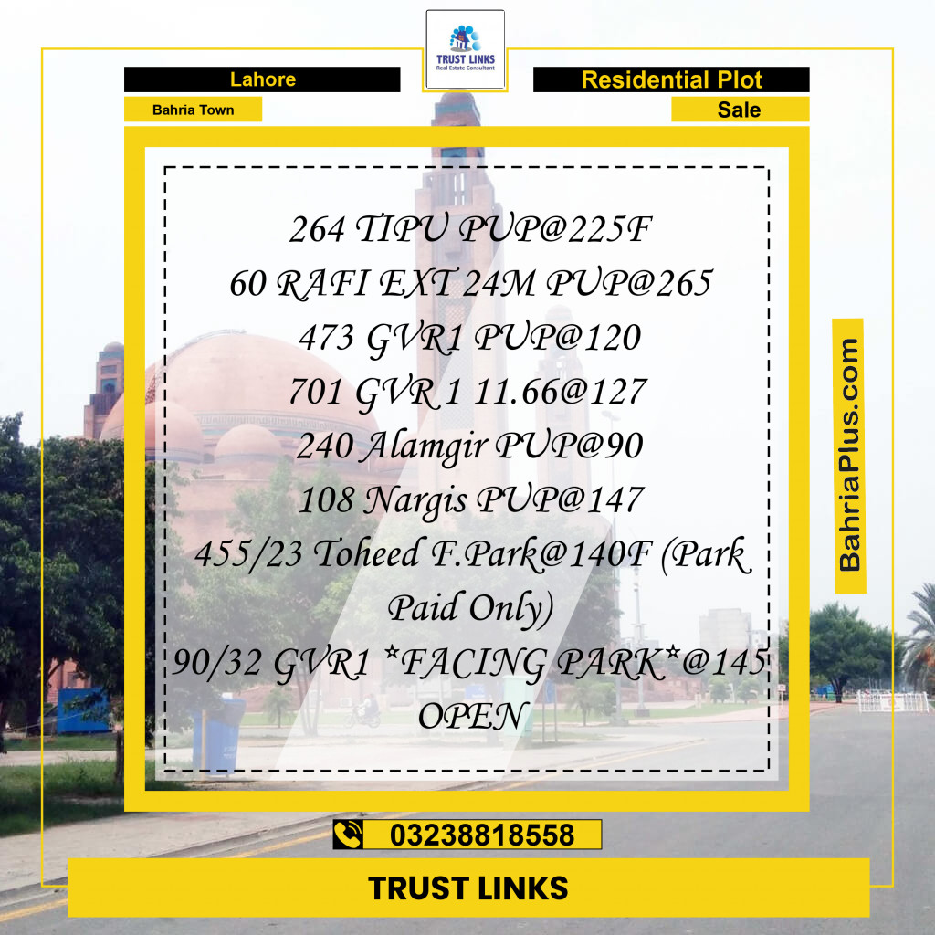Residential Plot for Sale in Bahria Town, Lahore - (BP-200633)