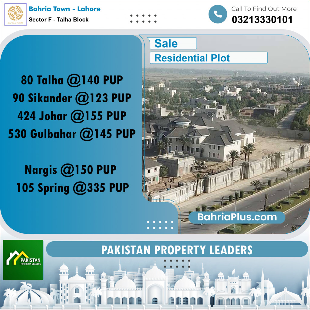 10 Marla Residential Plot for Sale in Sector F - Talha Block -  Bahria Town, Lahore - (BP-200637)