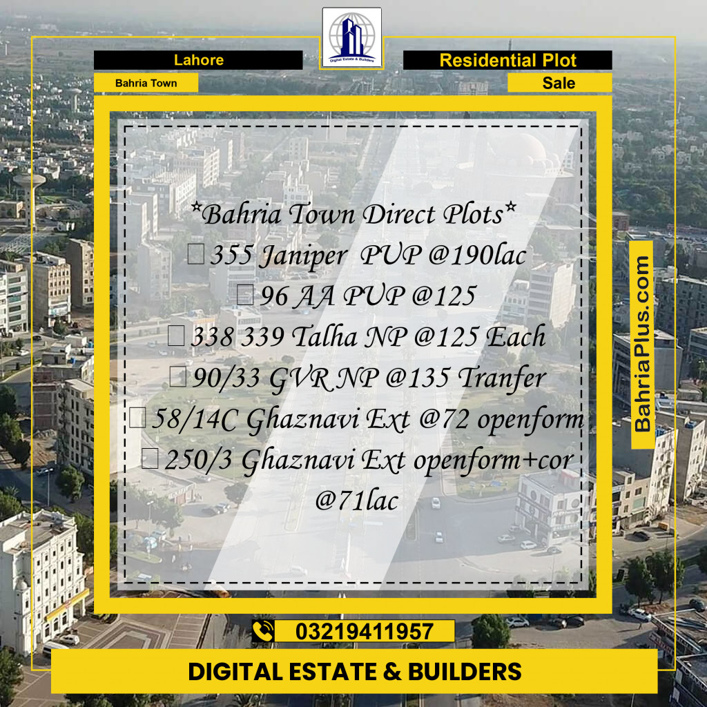 Residential Plot for Sale in Bahria Town, Lahore - (BP-200680)