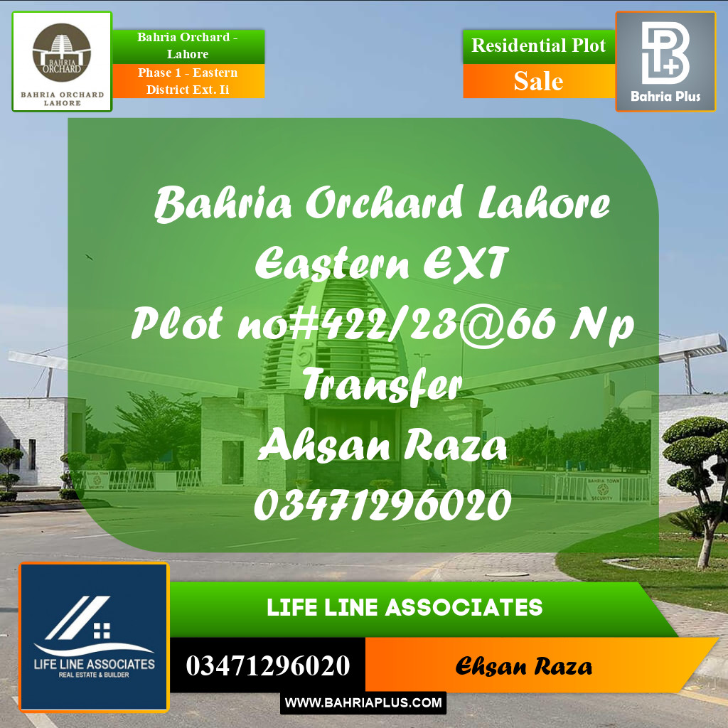 8 Marla Residential Plot for Sale in Phase 1 - Eastern District Ext. II -  Bahria Orchard, Lahore - (BP-200699)