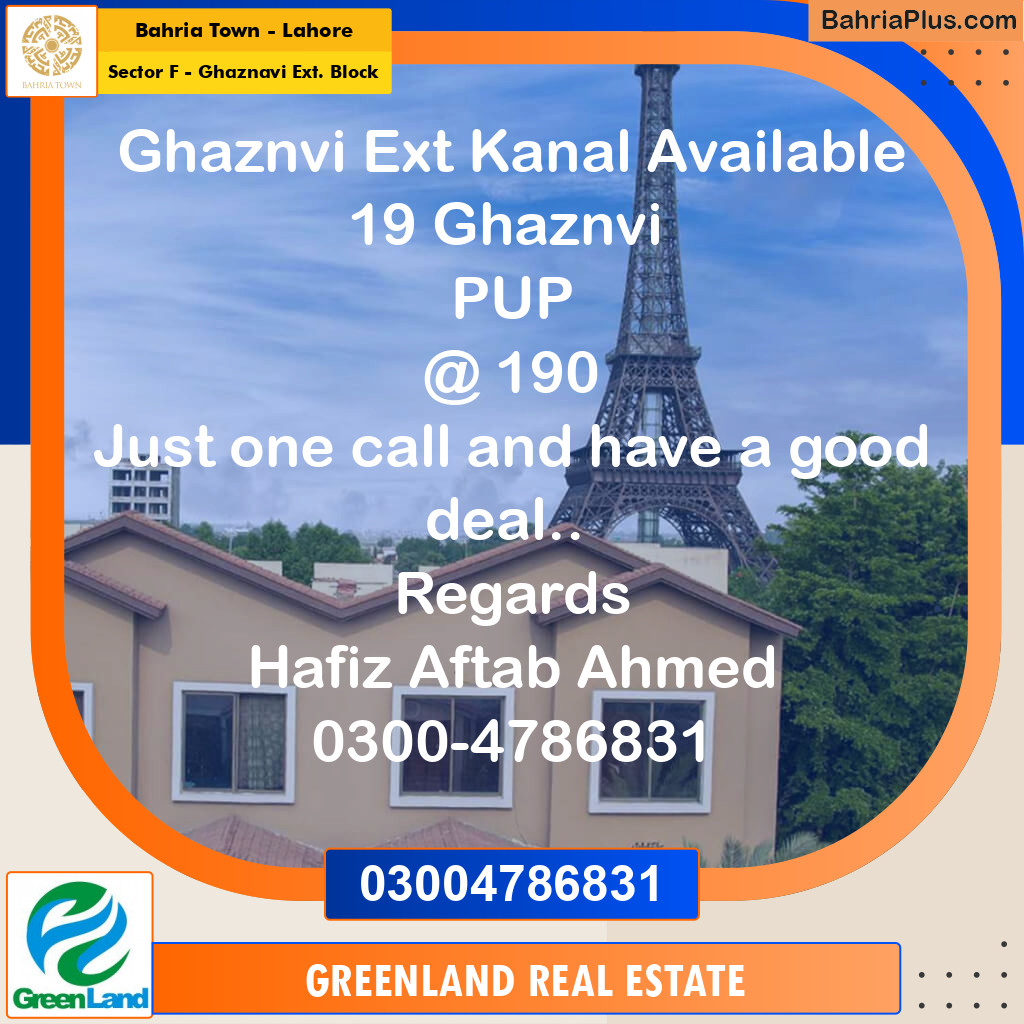 1 Kanal Residential Plot for Sale in Sector F - Ghaznavi Ext. Block - Bahria Town, Lahore - (BP-200737)