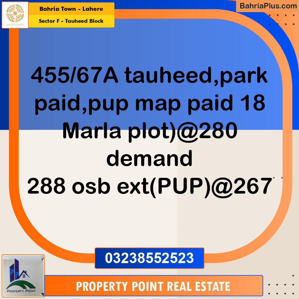 Residential Plot for Sale in Sector F - Tauheed Block -  Bahria Town, Lahore - (BP-200771)