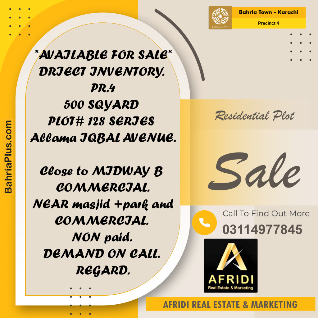 500 Sq. Yards Residential Plot for Sale in Precinct 4 -  Bahria Town, Karachi - (BP-200777)
