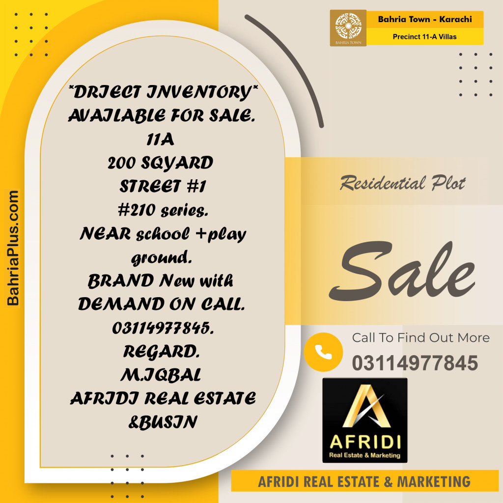 200 Sq. Yards Residential Plot for Sale in Precinct 11-A Villas -  Bahria Town, Karachi - (BP-200778)