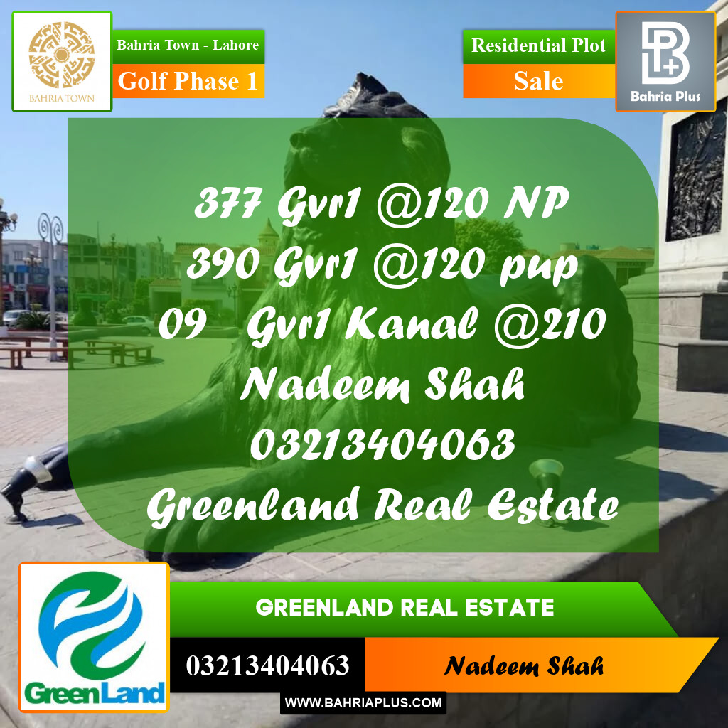 10 Marla Residential Plot for Sale in Golf Phase 1 -  Bahria Town, Lahore - (BP-200781)
