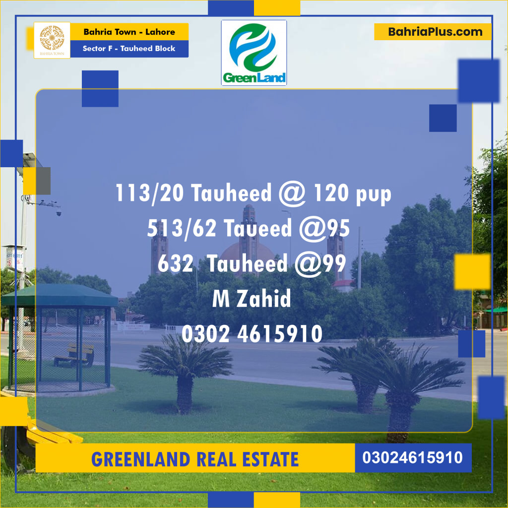 Residential Plot for Sale in Sector F - Tauheed Block -  Bahria Town, Lahore - (BP-200814)