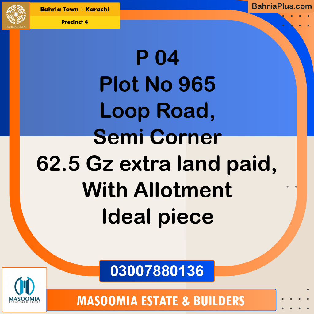 Residential Plot for Sale in Precinct 4 -  Bahria Town, Karachi - (BP-200840)