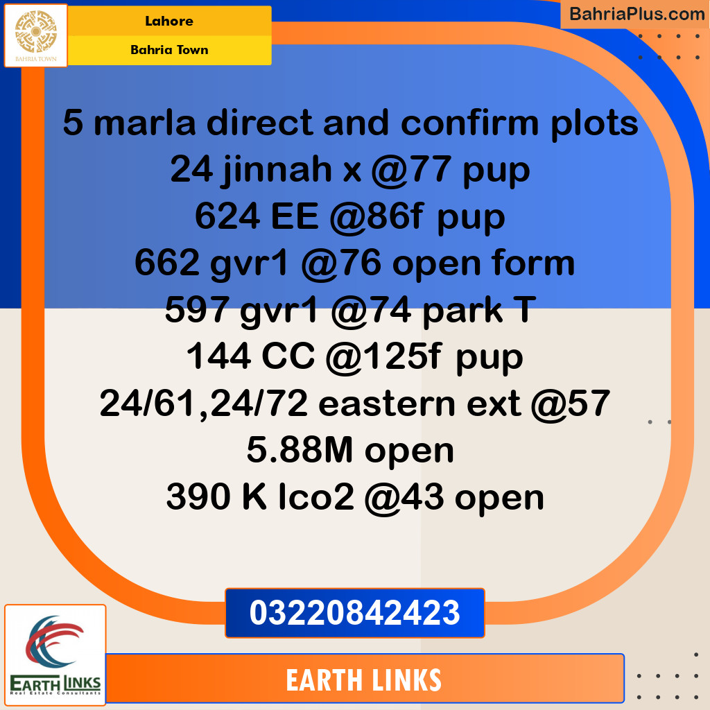 Residential Plot for Sale in Bahria Town, Lahore - (BP-200860)