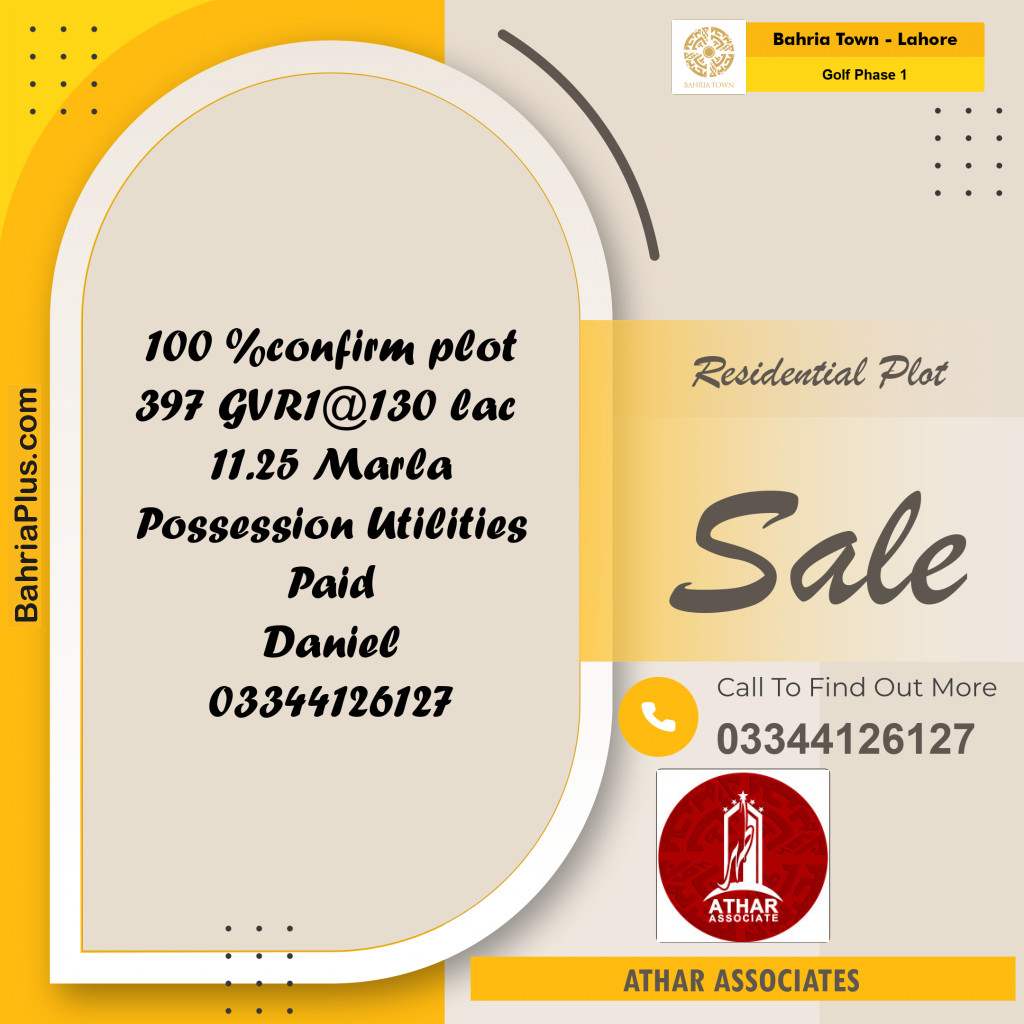 11.25 Marla Residential Plot for Sale in Golf Phase 1 - Bahria Town, Lahore - (BP-200904)