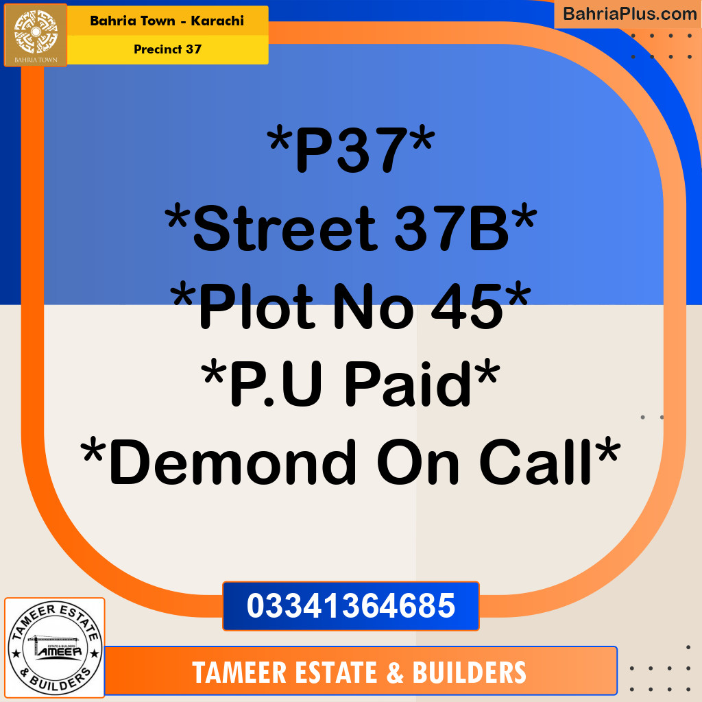 500 Sq. Yards Residential Plot for Sale in Precinct 37 -  Bahria Town, Karachi - (BP-200921)
