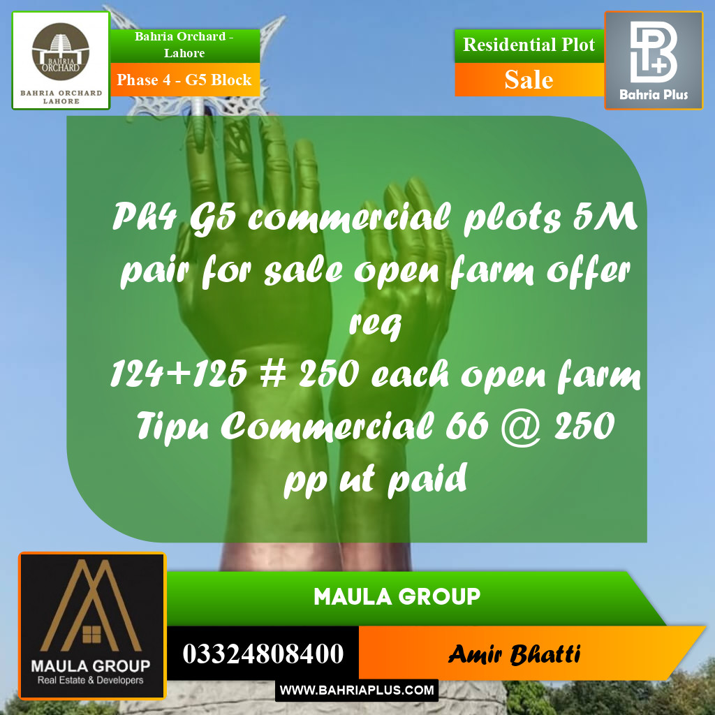 5 Marla Residential Plot for Sale in Phase 4 - G5 Block -  Bahria Orchard, Lahore - (BP-200930)