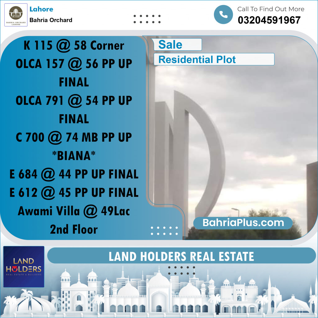 Residential Plot for Sale in Bahria Orchard, Lahore - (BP-200932)