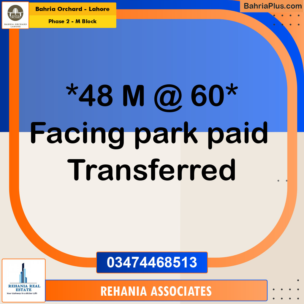 5 Marla Residential Plot for Sale in Phase 2 - M Block - Bahria Orchard, Lahore - (BP-200945)