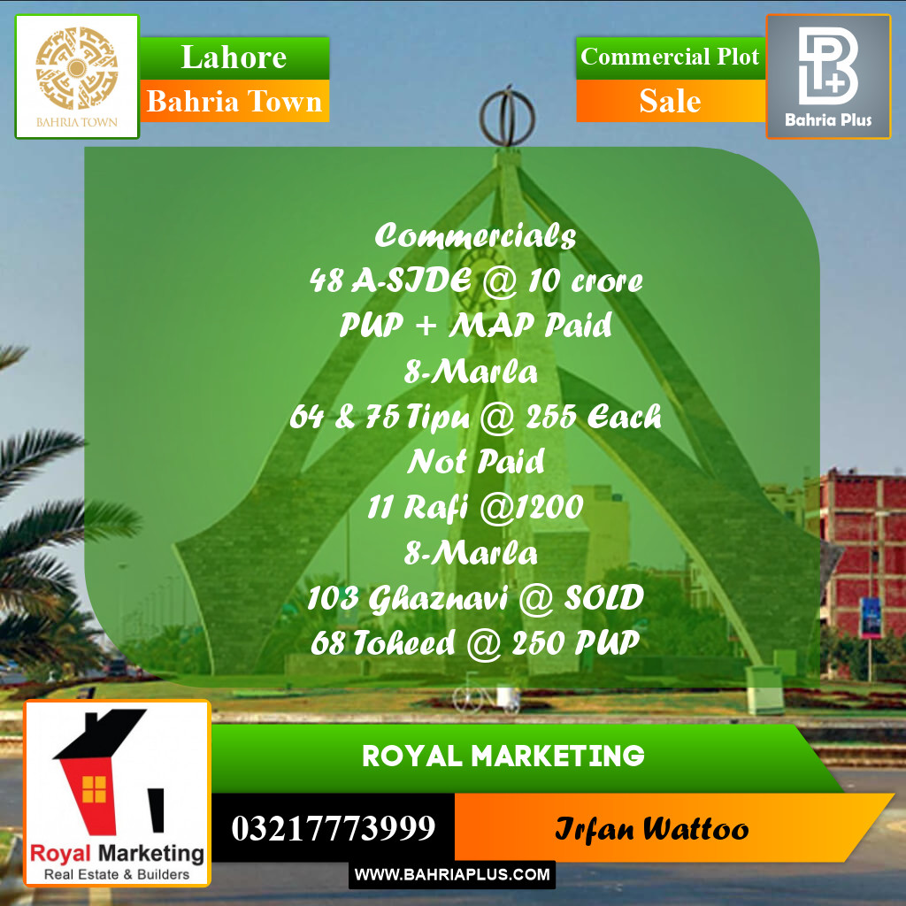 Commercial Plot for Sale in Bahria Town, Lahore - (BP-200948)