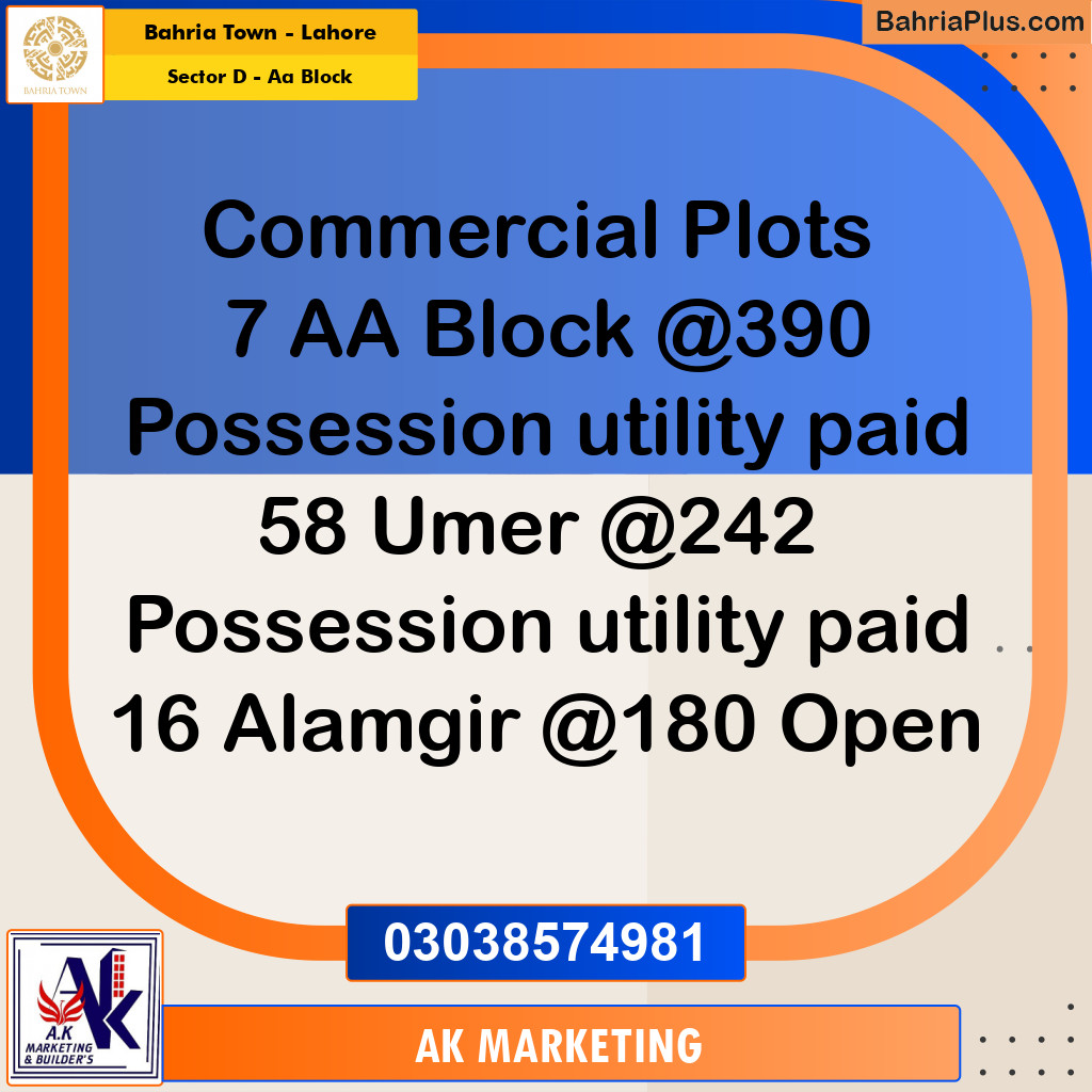 5 Marla Residential Plot for Sale in Sector D - AA Block -  Bahria Town, Lahore - (BP-200978)