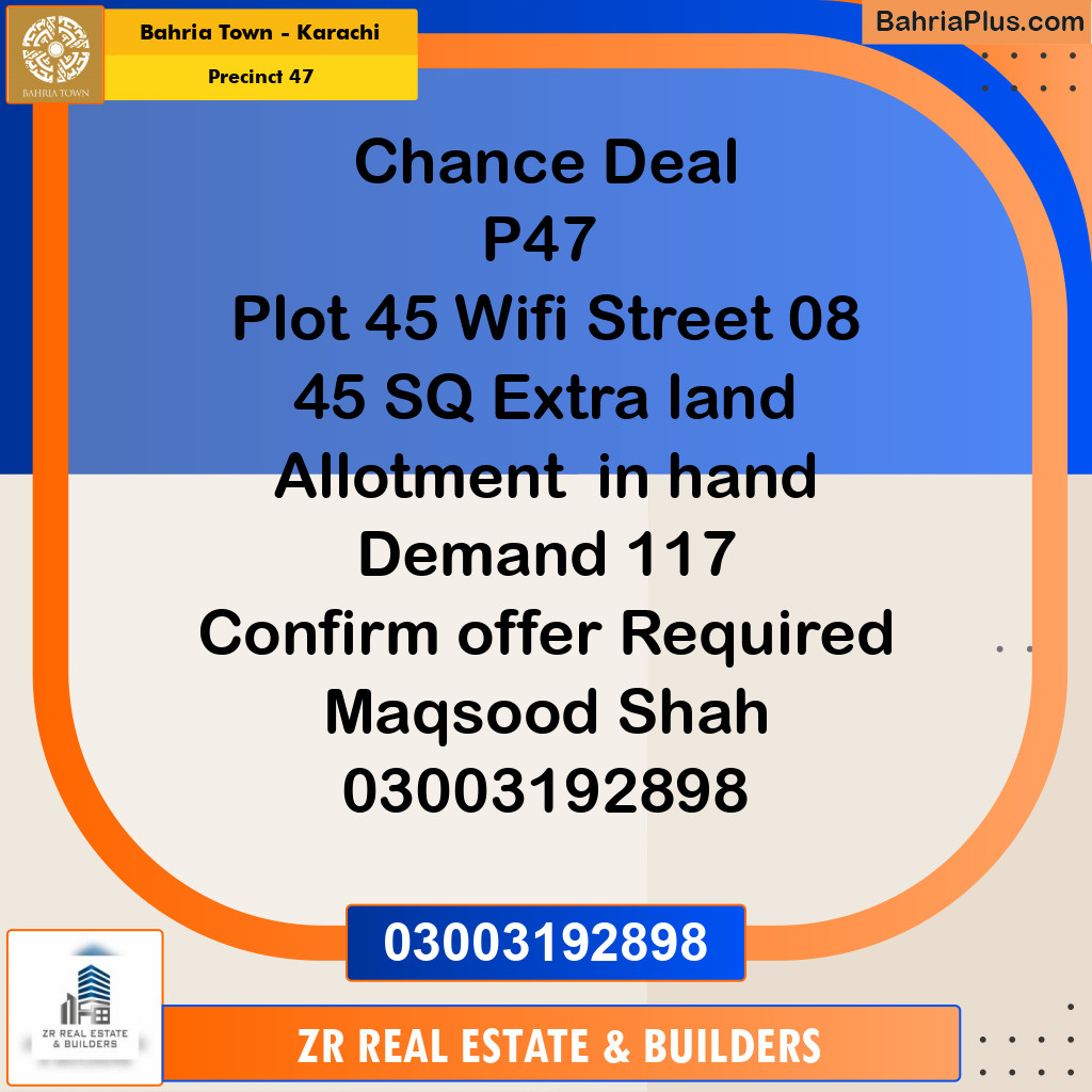 500 Sq. Yards Residential Plot for Sale in Precinct 47 -  Bahria Town, Karachi - (BP-201009)