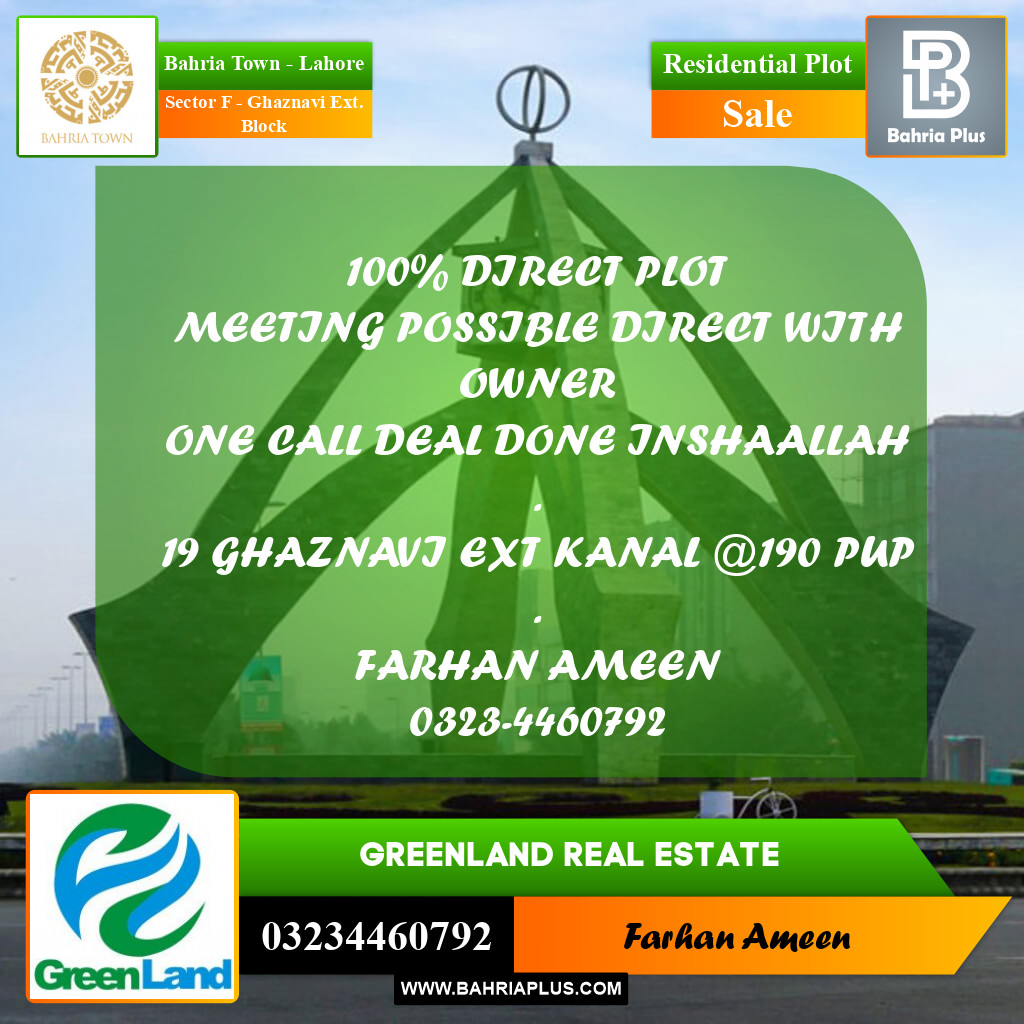 Residential Plot for Sale in Sector F - Ghaznavi Ext. Block -  Bahria Town, Lahore - (BP-201022)