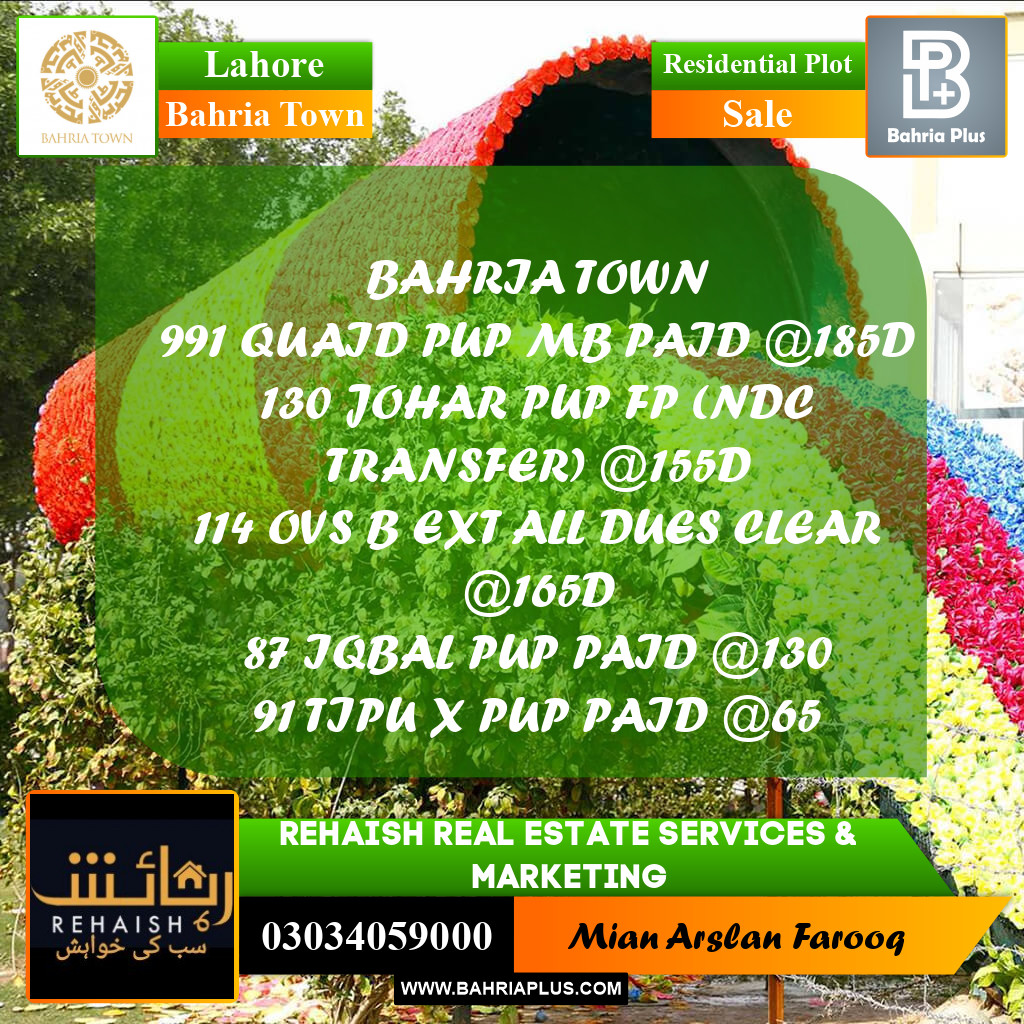 Residential Plot for Sale in Bahria Town, Lahore - (BP-201028)