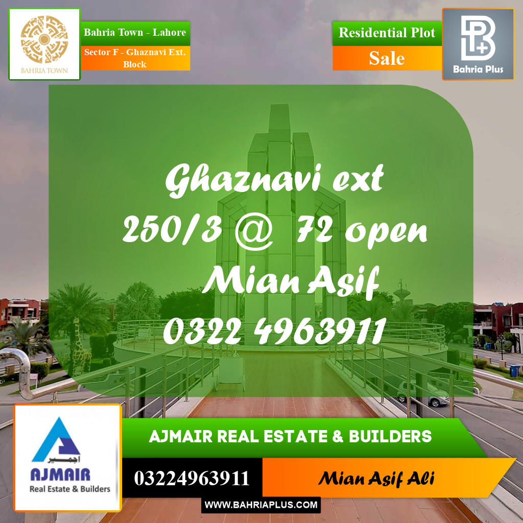 Residential Plot for Sale in Sector F - Ghaznavi Ext. Block - Bahria Town, Lahore - (BP-201033)