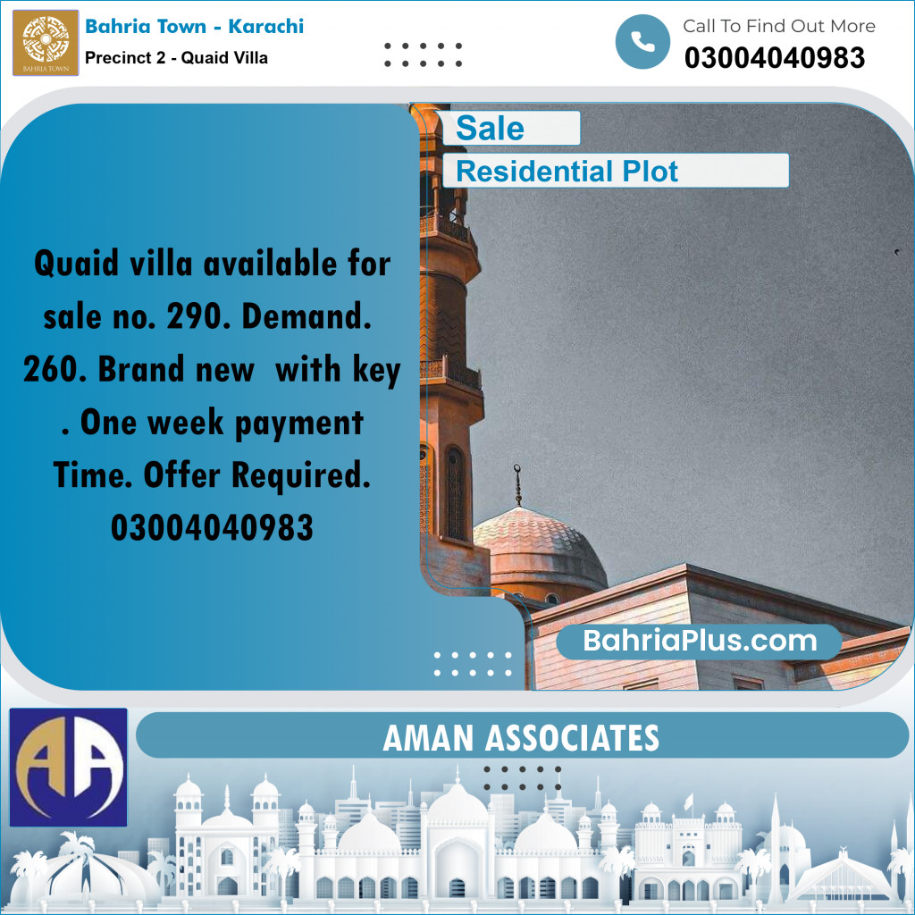 Residential Plot for Sale in Precinct 2 - Quaid Villa - Bahria Town, Karachi - (BP-201093)