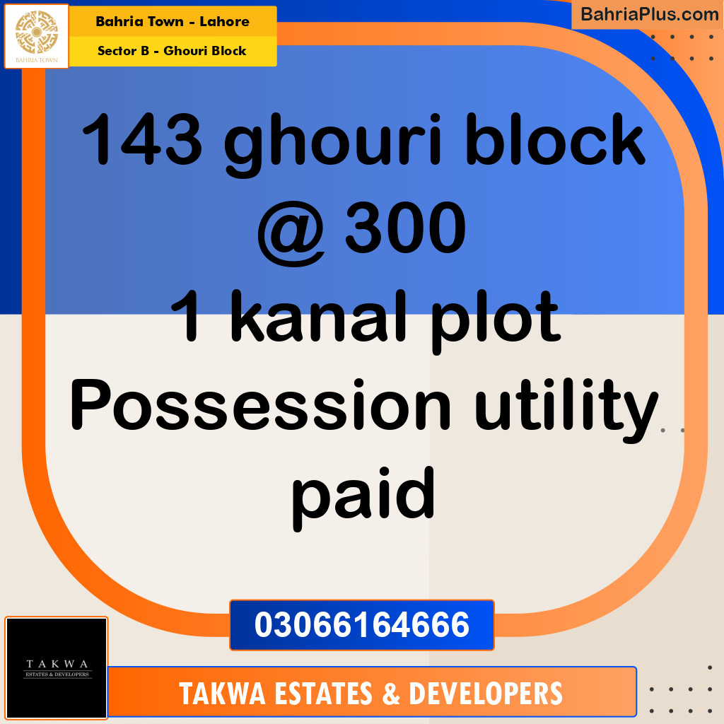 1 Kanal Residential Plot for Sale in Sector B - Ghouri Block -  Bahria Town, Lahore - (BP-201096)