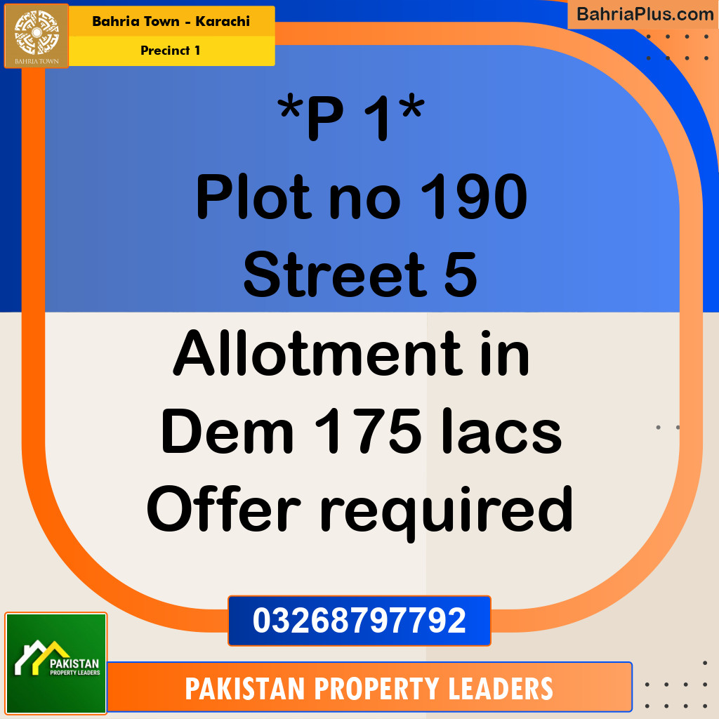Residential Plot for Sale in Precinct 1 -  Bahria Town, Karachi - (BP-201149)