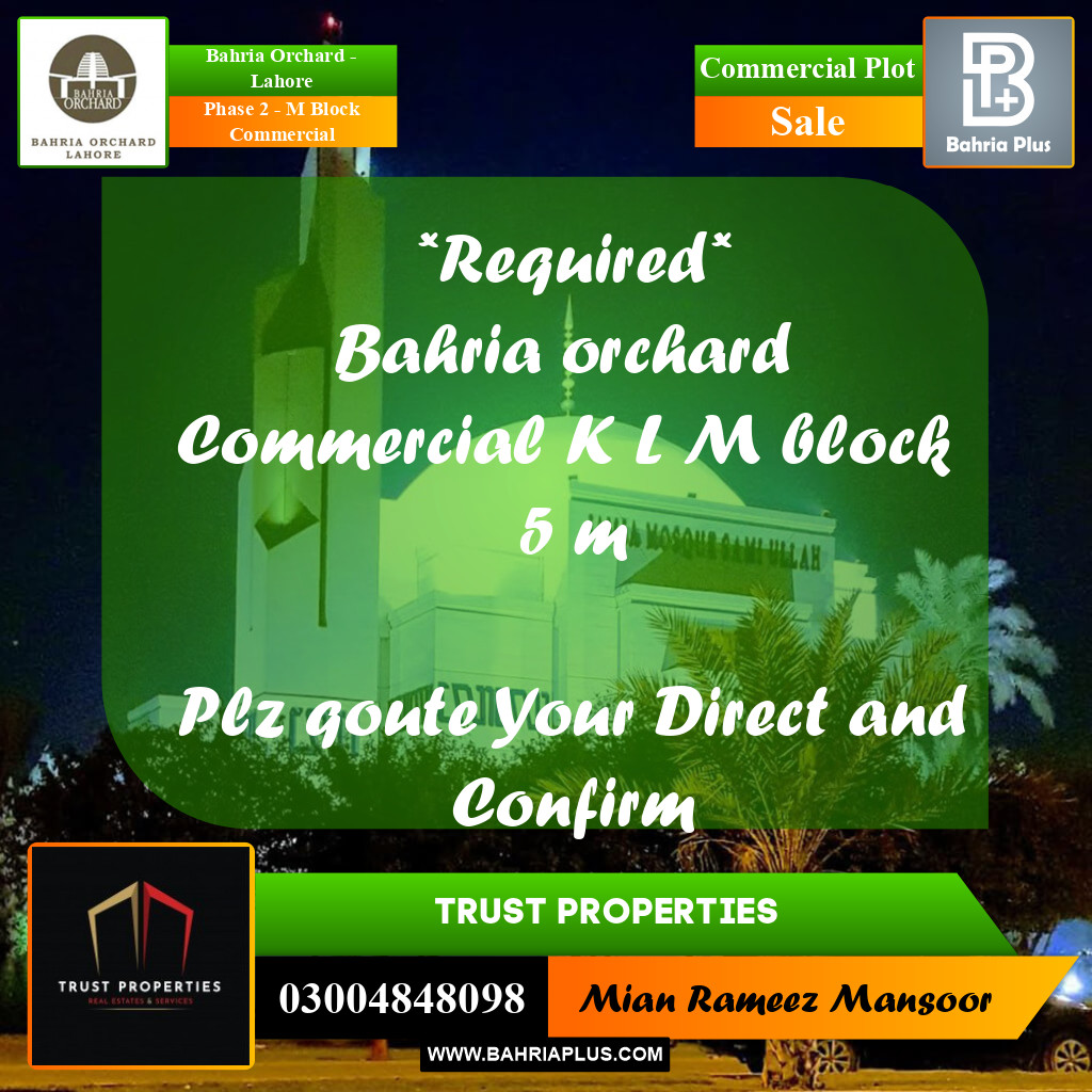 Commercial Plot for Sale in Phase 2 - M Block Commercial - Bahria Orchard, Lahore - (BP-201151)