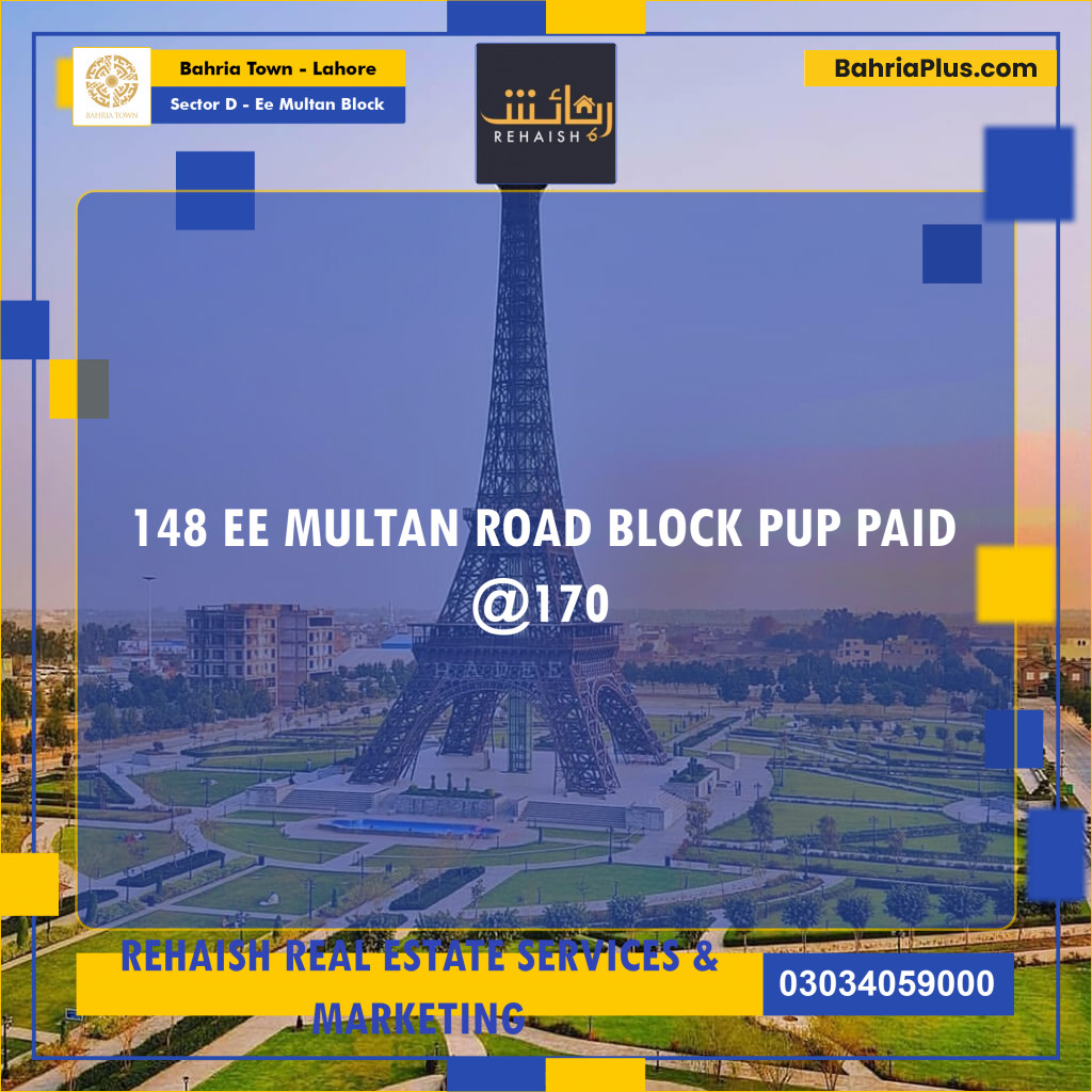 1 Kanal Residential Plot for Sale in Sector D - EE Multan Block -  Bahria Town, Lahore - (BP-201165)