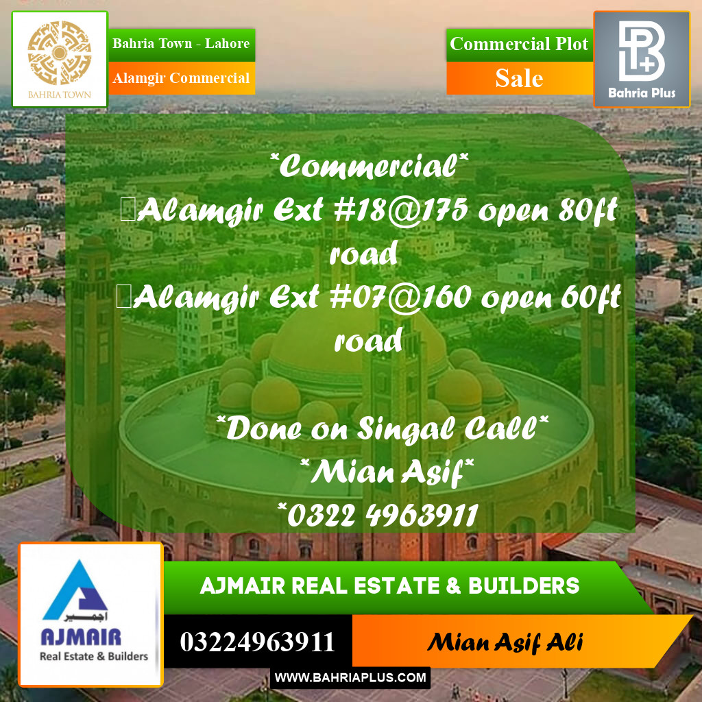 Commercial Plot for Sale in Alamgir Commercial -  Bahria Town, Lahore - (BP-201173)