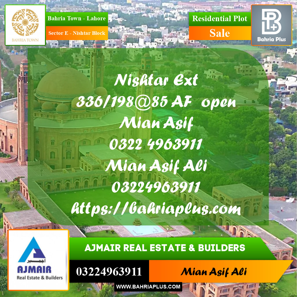 Residential Plot for Sale in Sector E - Nishtar Block -  Bahria Town, Lahore - (BP-201175)