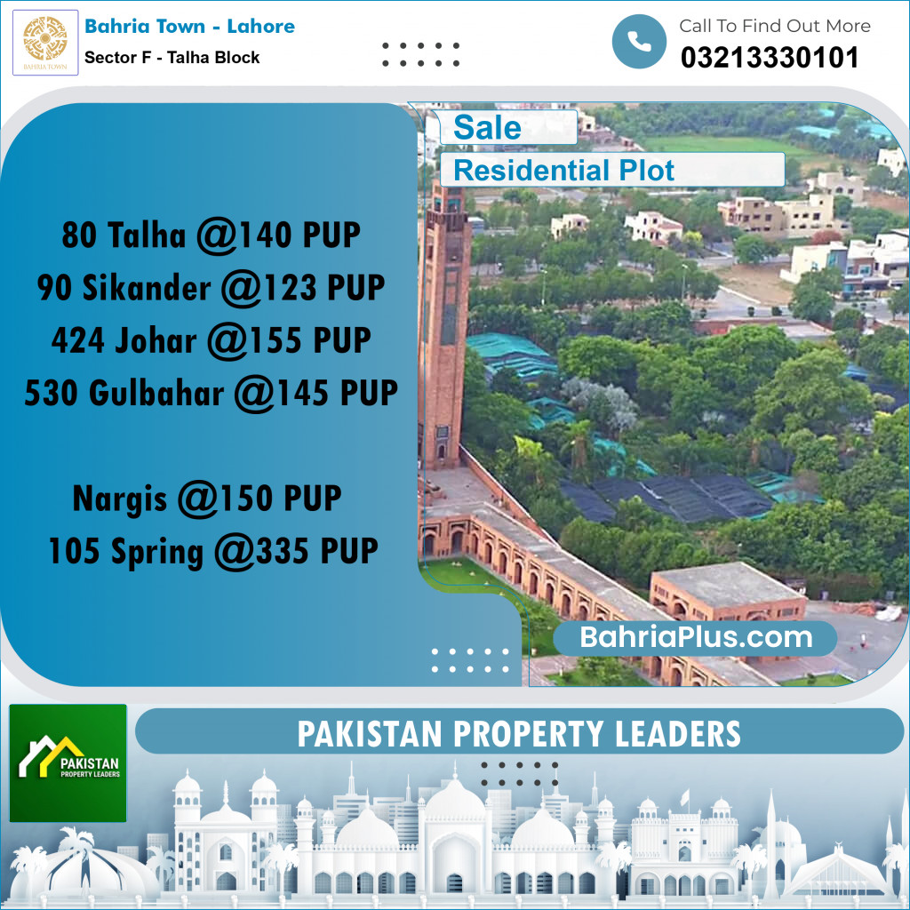 10 Marla Residential Plot for Sale in Sector F - Talha Block -  Bahria Town, Lahore - (BP-201190)
