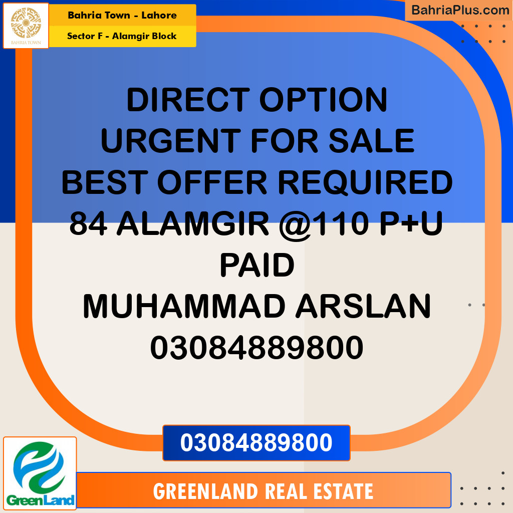 10 Marla Residential Plot for Sale in Sector F - Alamgir Block -  Bahria Town, Lahore - (BP-201207)