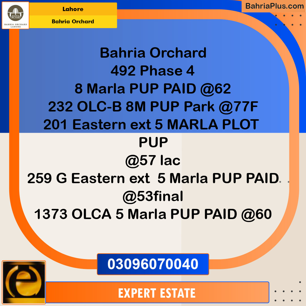 8 Marla Residential Plot for Sale in Bahria Orchard, Lahore - (BP-201212)