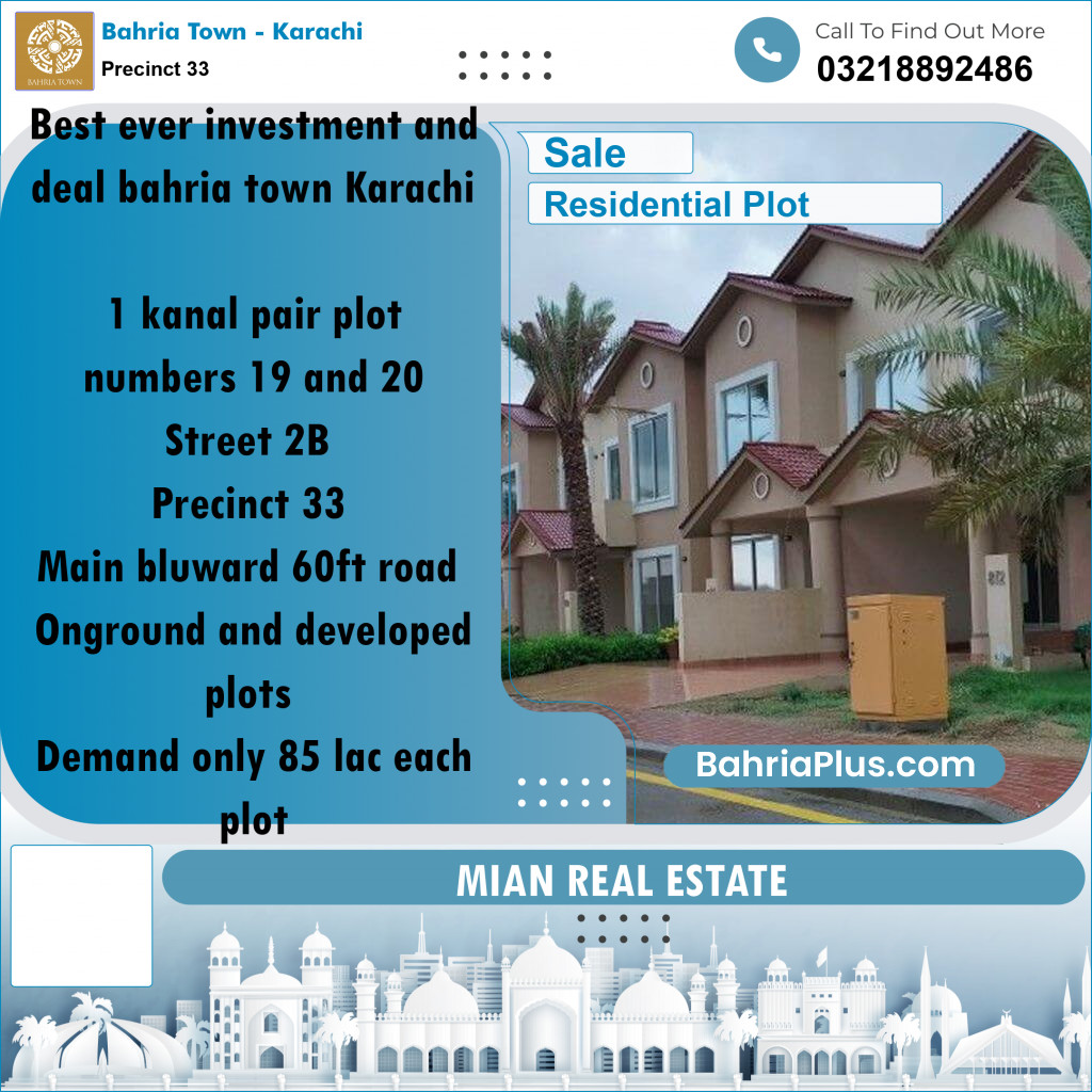 1 Kanal Residential Plot for Sale in Precinct 33 -  Bahria Town, Karachi - (BP-201241)
