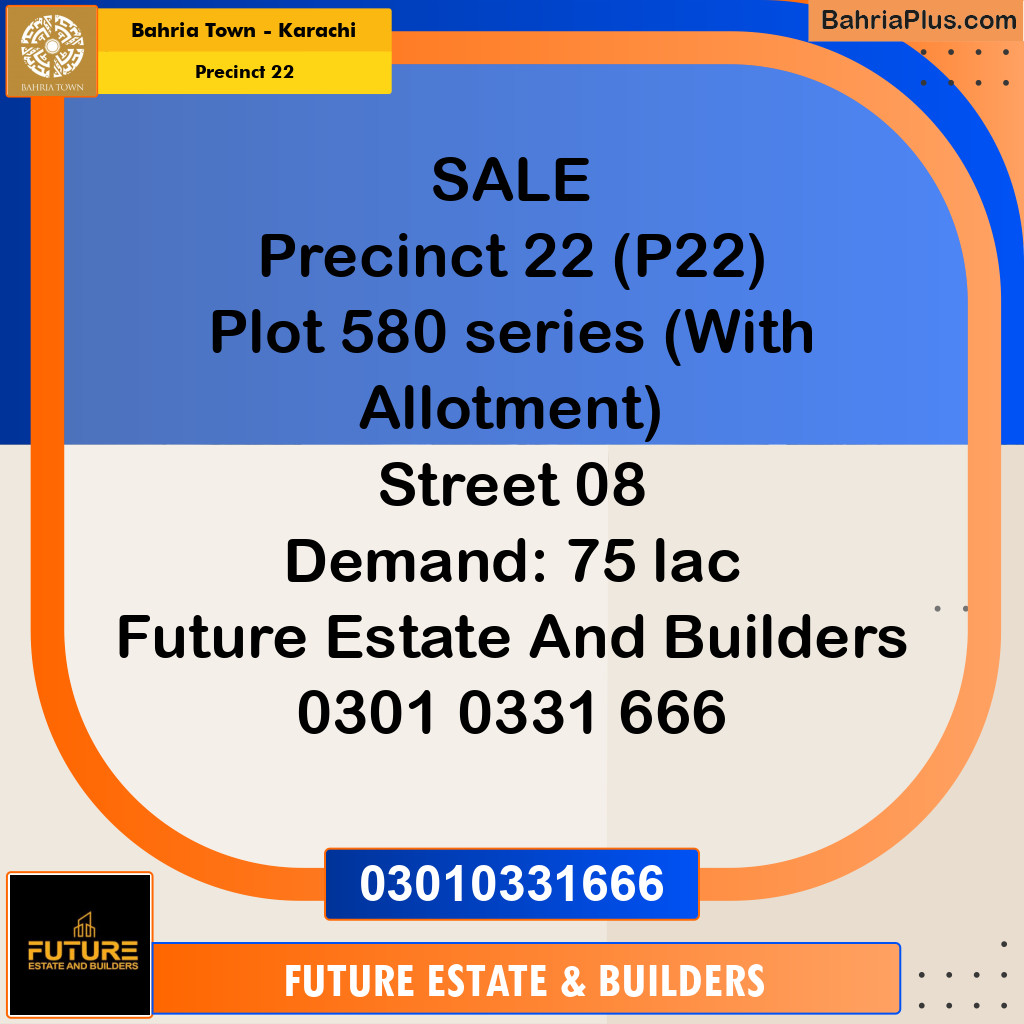 250 Sq. Yards Residential Plot for Sale in Precinct 22 -  Bahria Town, Karachi - (BP-201264)