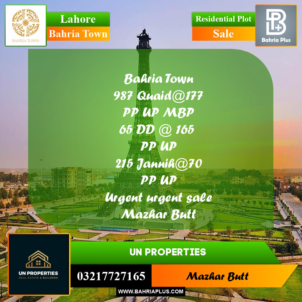 Residential Plot for Sale in Bahria Town, Lahore - (BP-201281)
